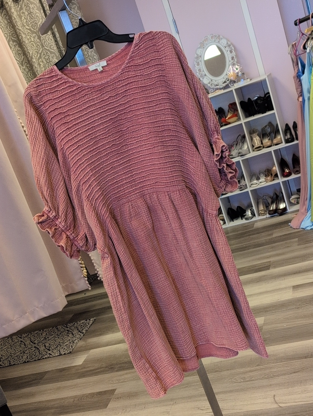 easel Dusty Rose Textured Ruffled Sleeve Dress
